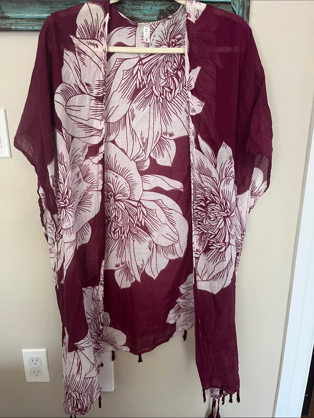 Floral Print Linen Top in Berry and Cream